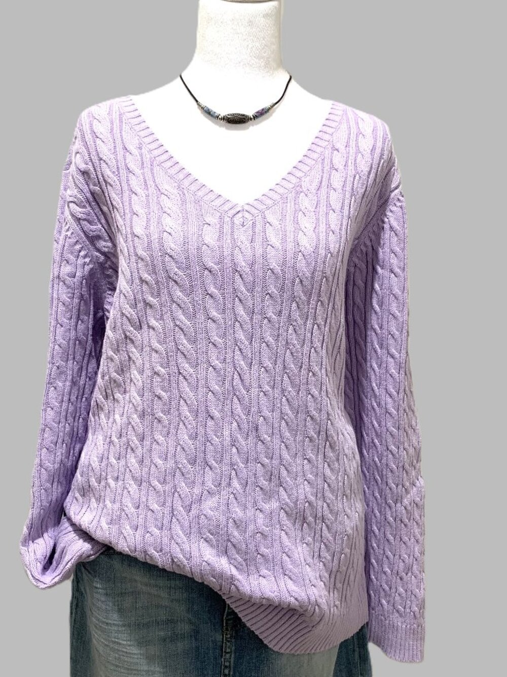 Croft&Barrow Women Sweater Purple V-Neck Cable Knit Size XL